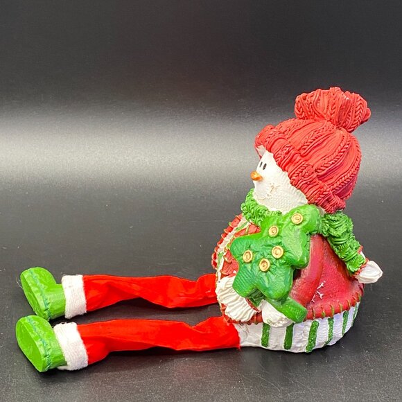 Christmas Snowman Figurine Shelf Sitter Red Sweater & Hat Green Scarf - Picture 9 of 11